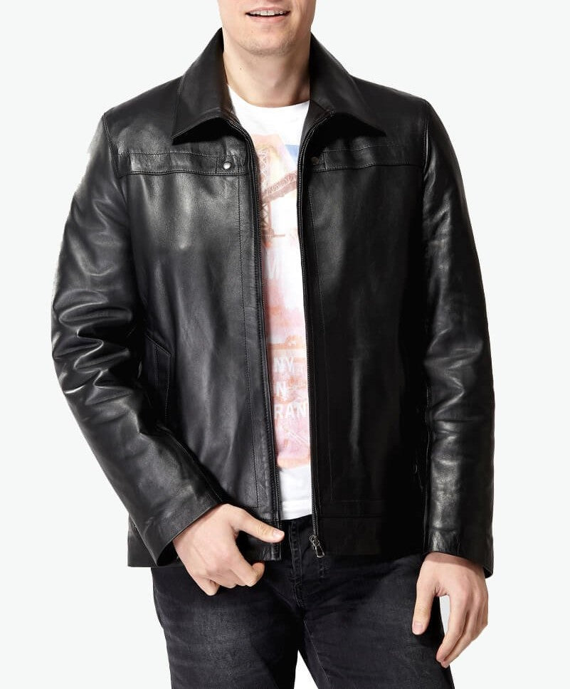 shirt collar leather jacket