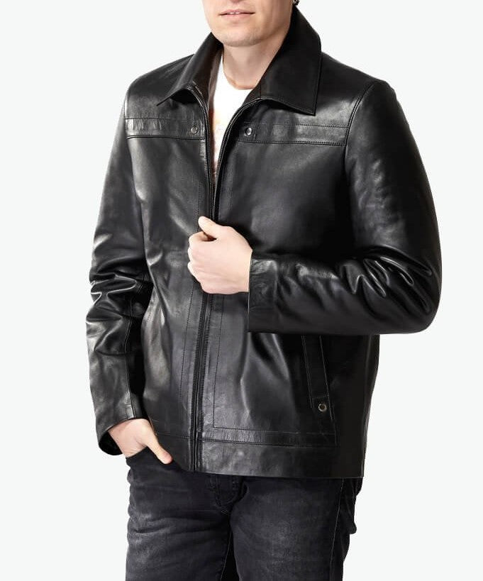mens black leather jacket