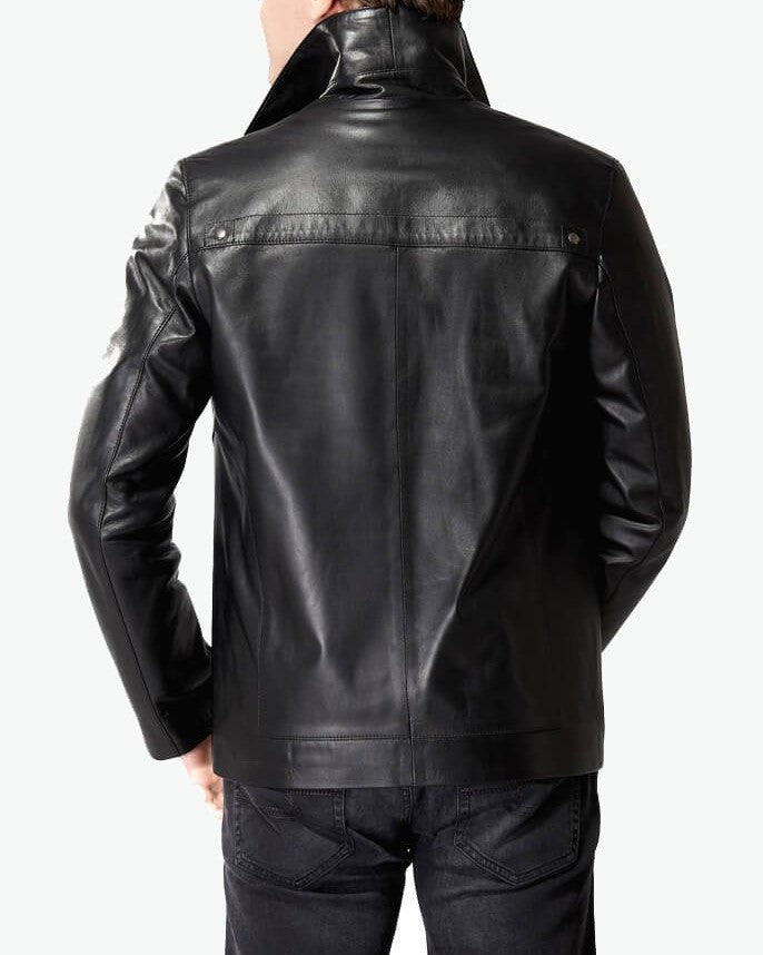 casual black leather jacket men