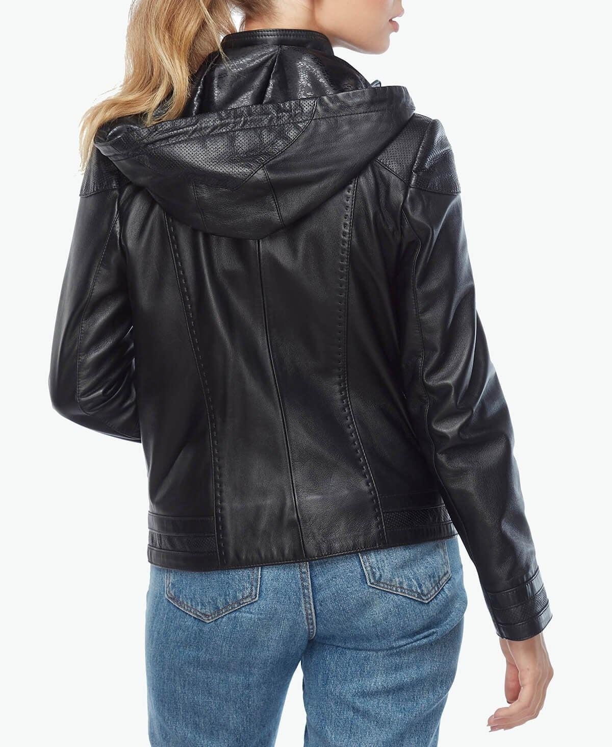 womens black biker leather jacket with hood