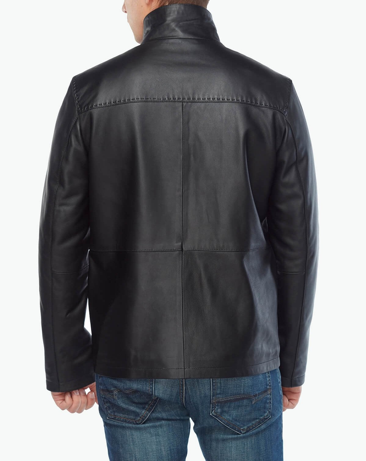 mens simple black leather jacket