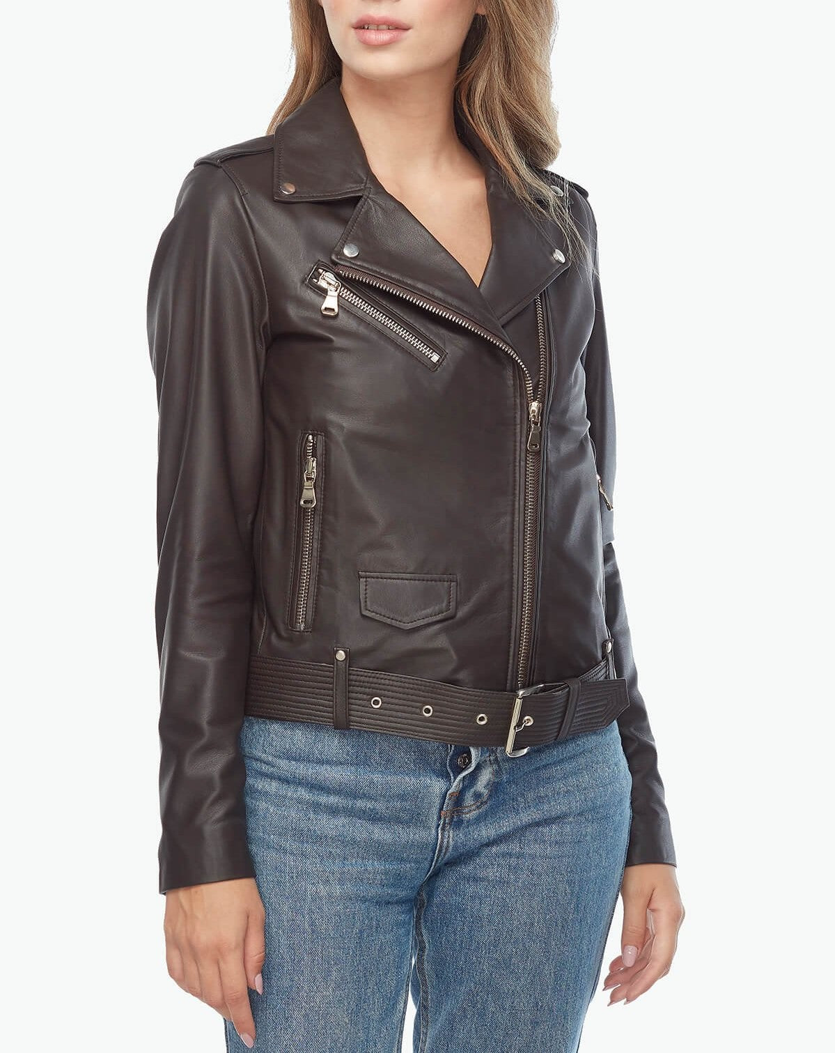 womens belted leather jacket