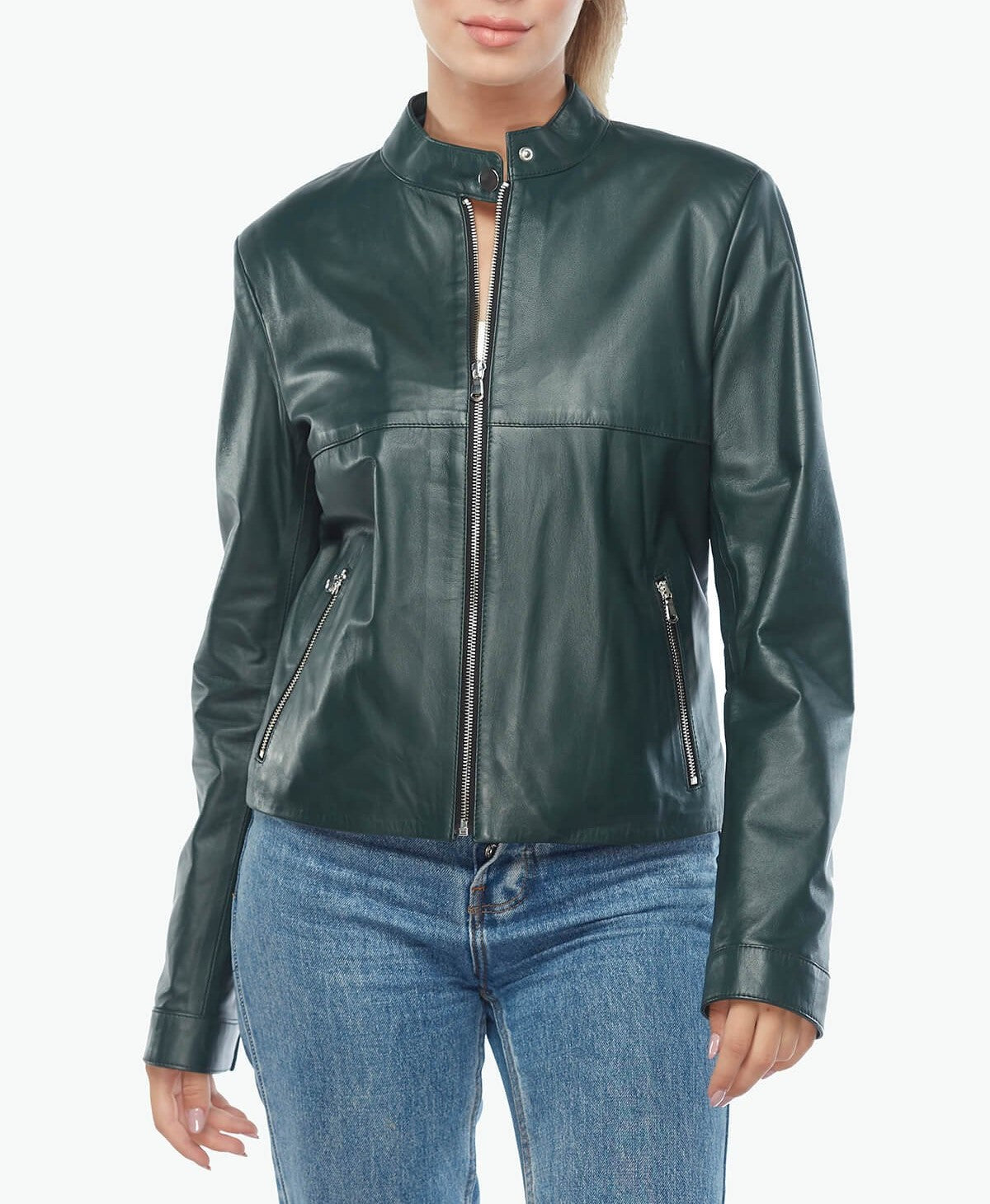 green genuine leather jacket