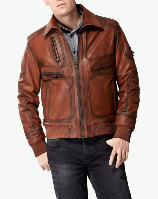 Tan brown Leather Jacket Men