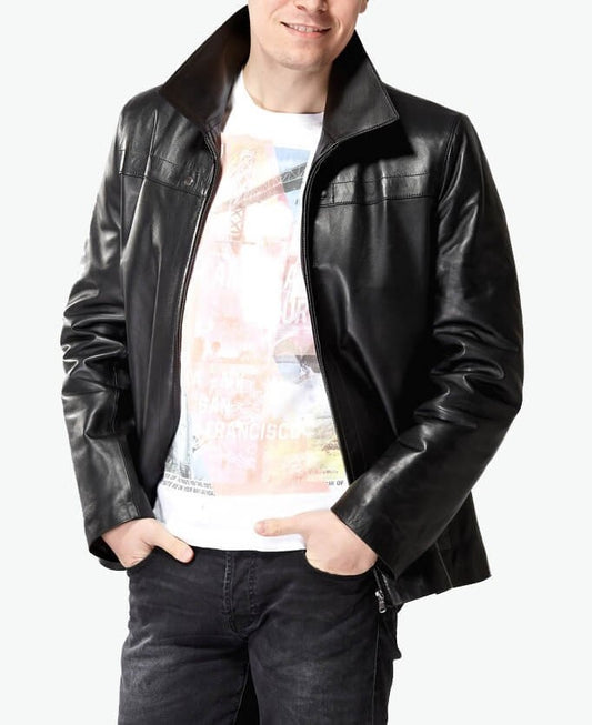 mens genuine black leather jacket