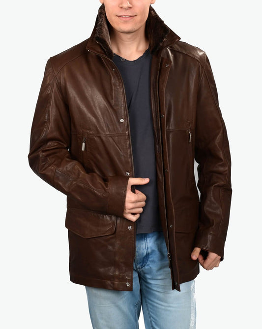 long brown leather coat mens
