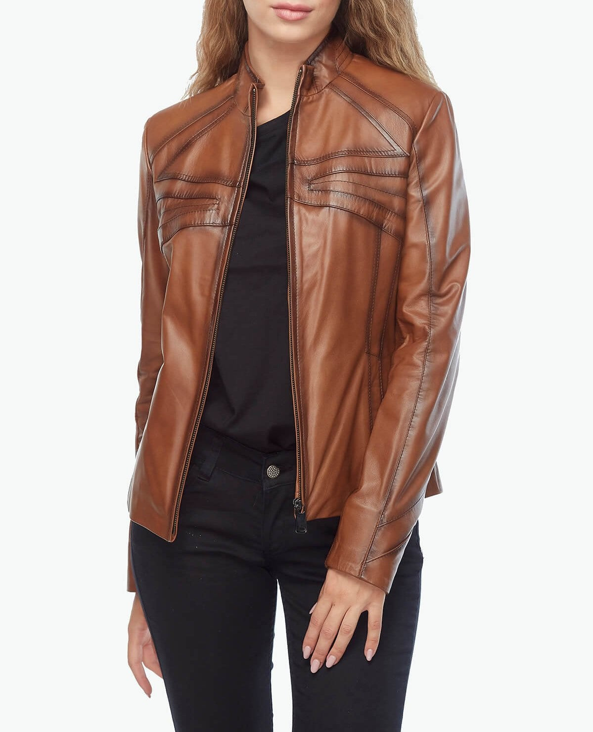 tan brown leather jacket women