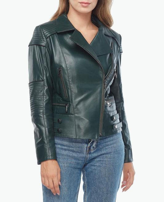 Genuine Leather Biker Green Jacket