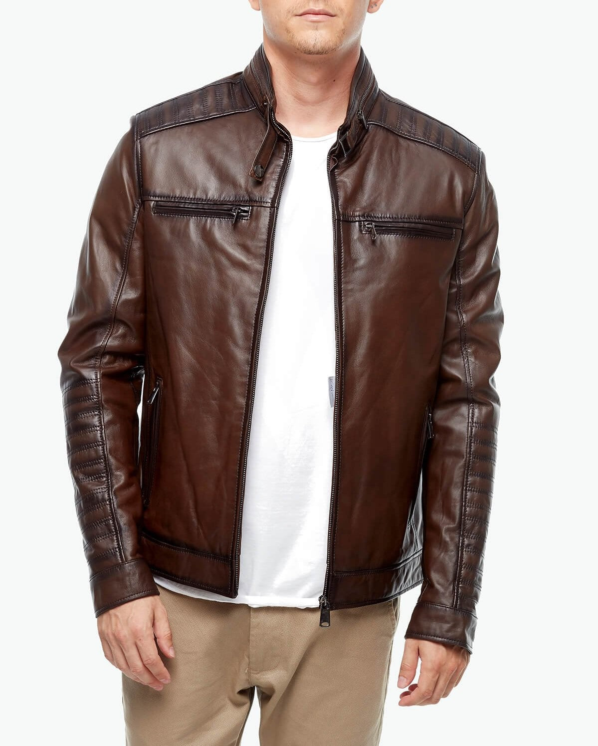 brown leather bomber jacket mens