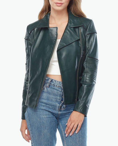 Genuine Leather Biker Green Jacket