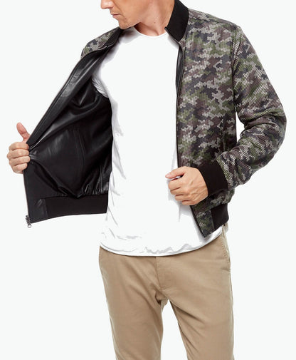 black one side camouflage leather jacket