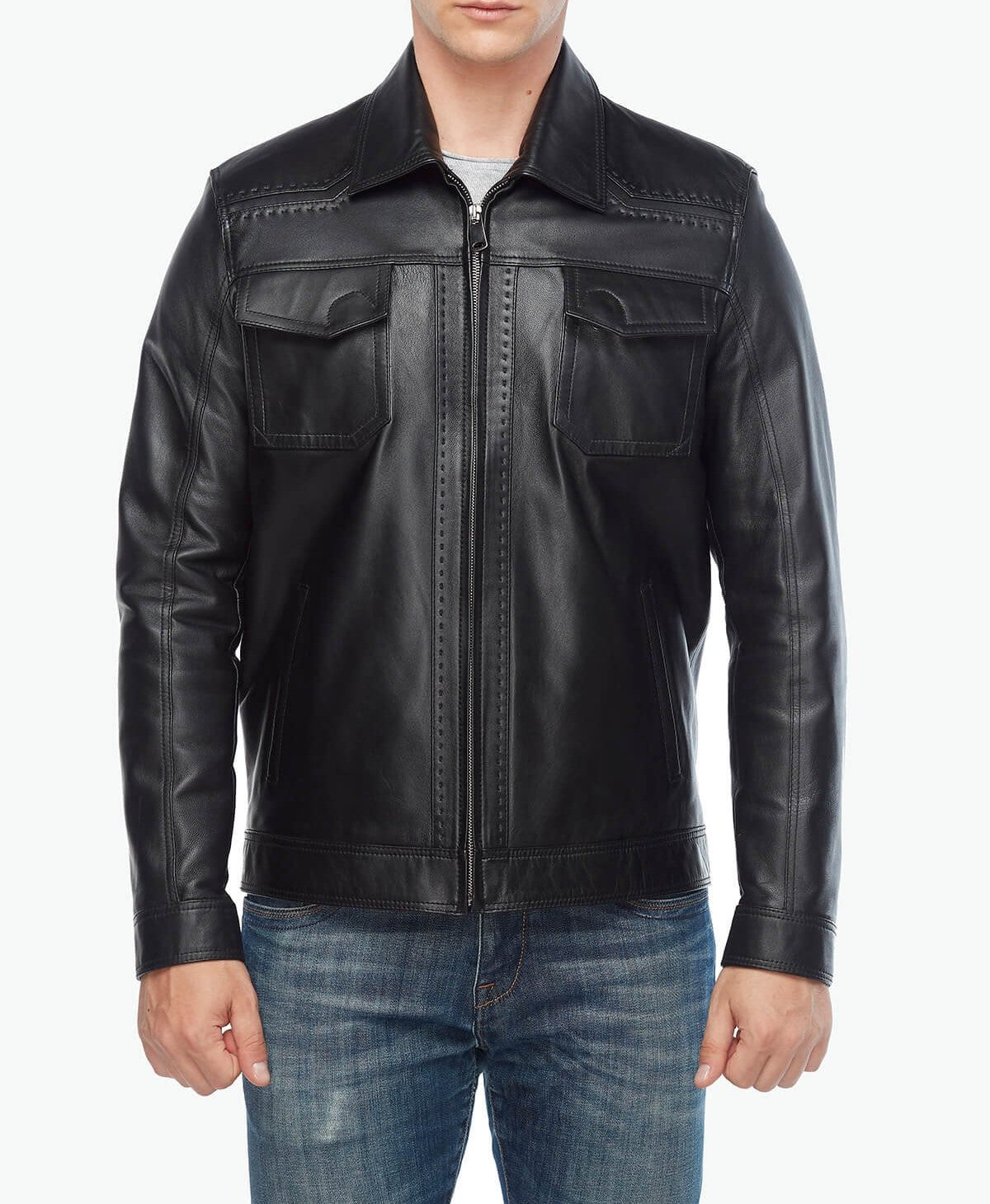 black lambskin leather jacket shirt collar