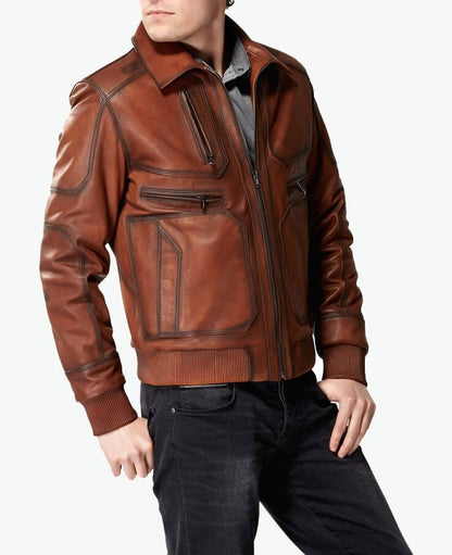 stylish waist tan leather jacket