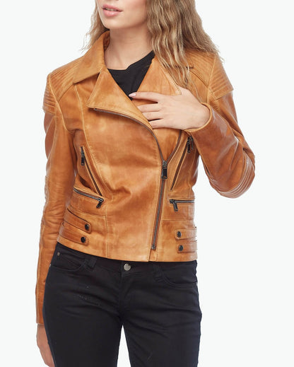 Genuine Leather Biker Tan Jacket