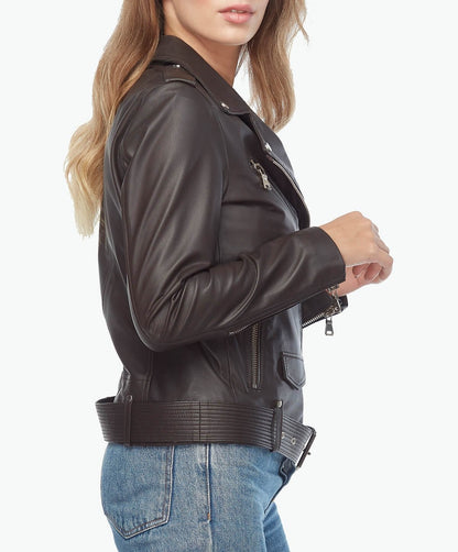 belted style brown leather jacket