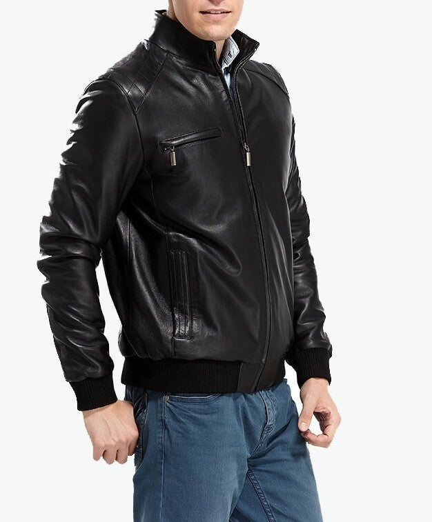 casual mens black leather jackets