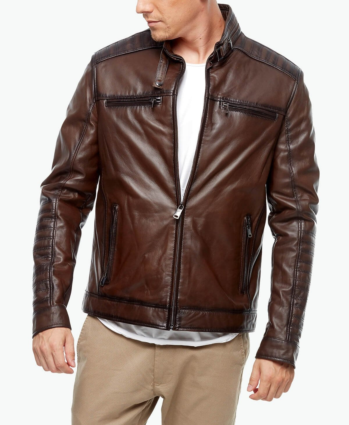 style casual bomber leather jacket men