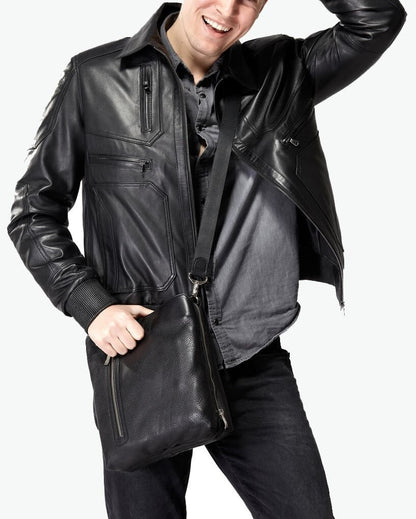 mens black leather jacket