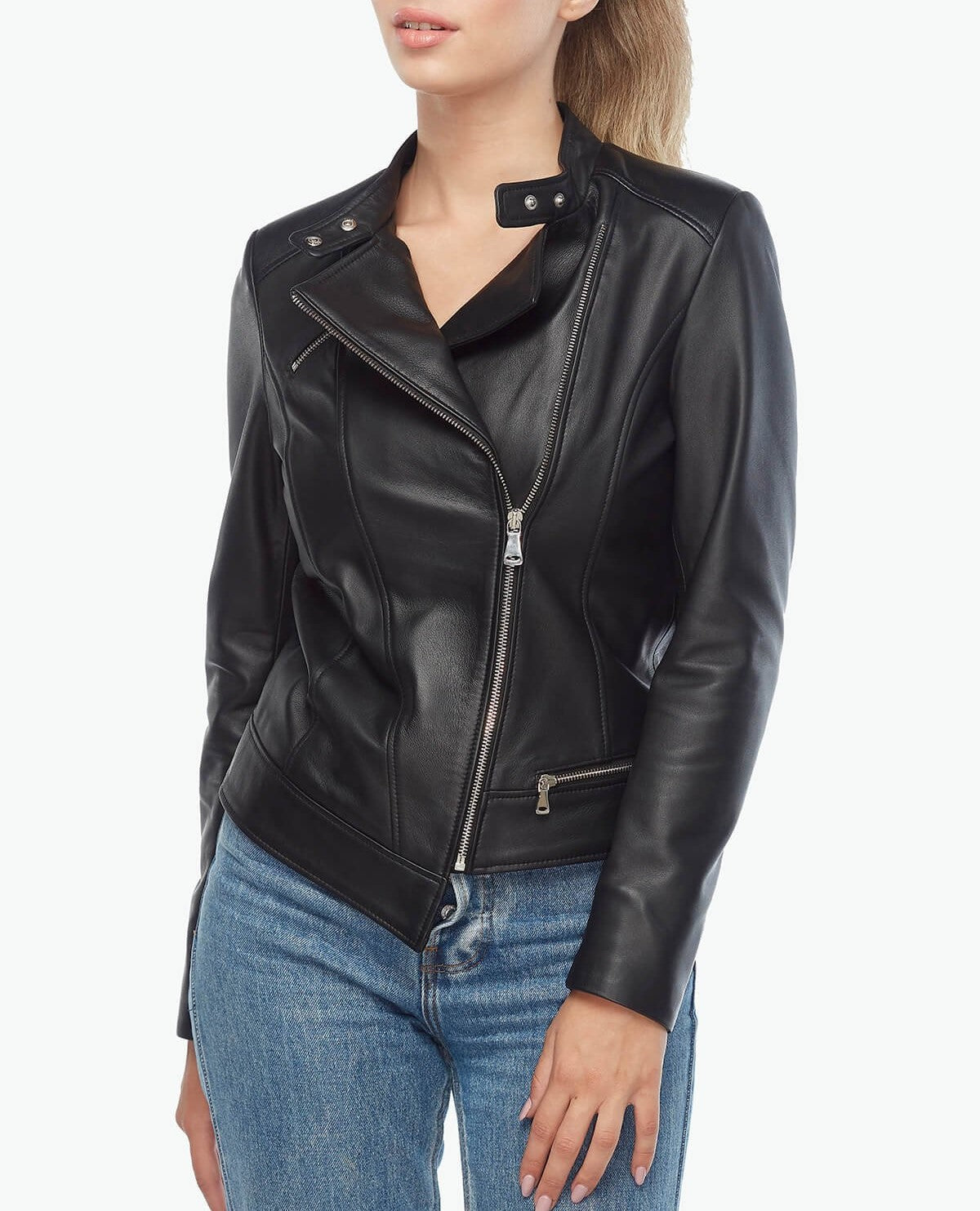 Stylish Women's Black Zipper Leather Jacket