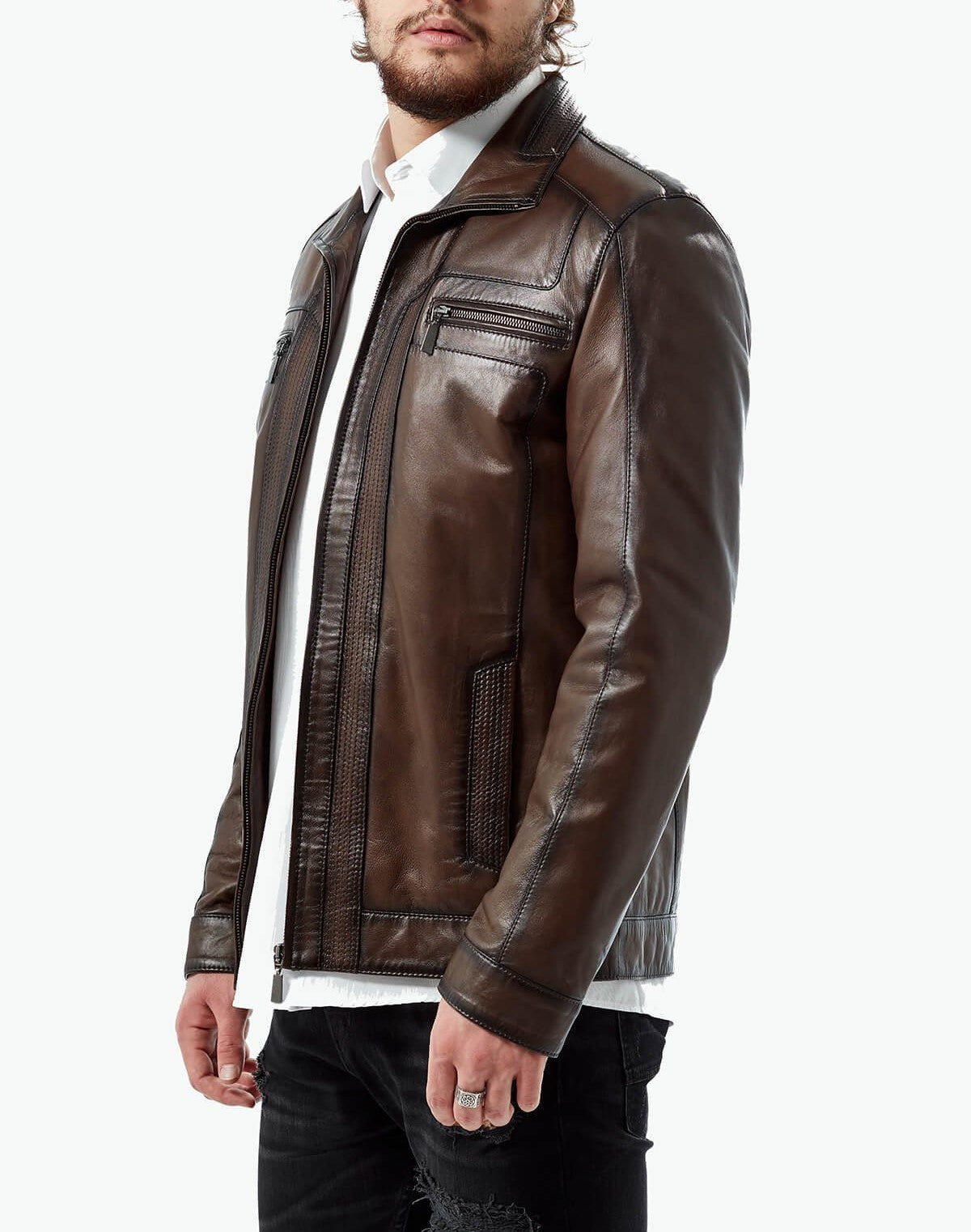 Brown Body Fit Men’s Leather Jacket