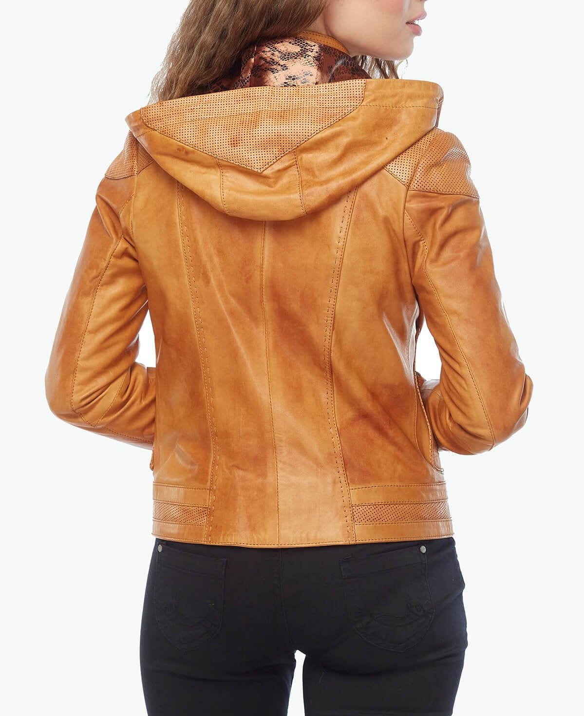 tan Genuine Leather Sports Jacket with hood