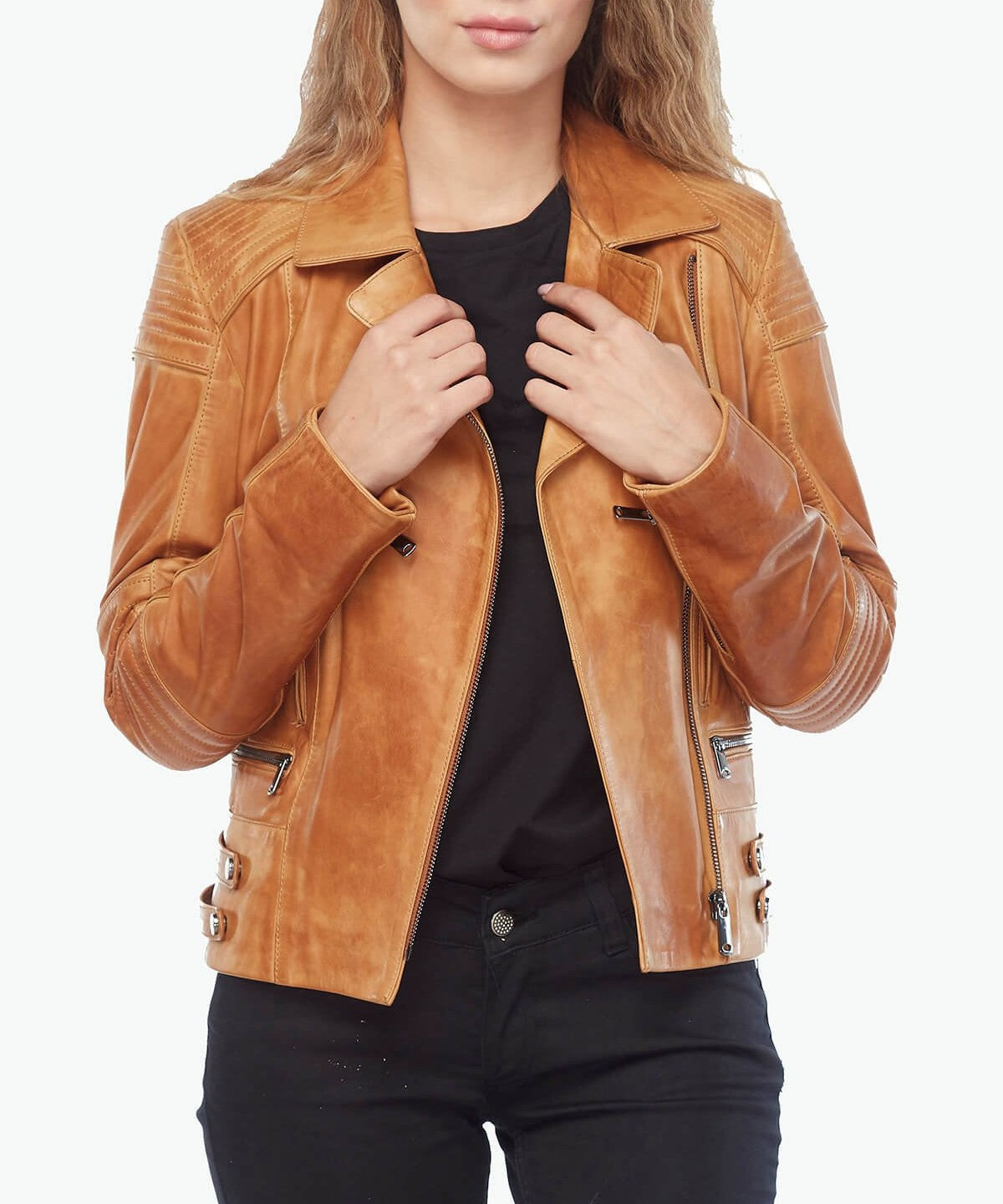 Genuine Leather Biker Tan Jacket