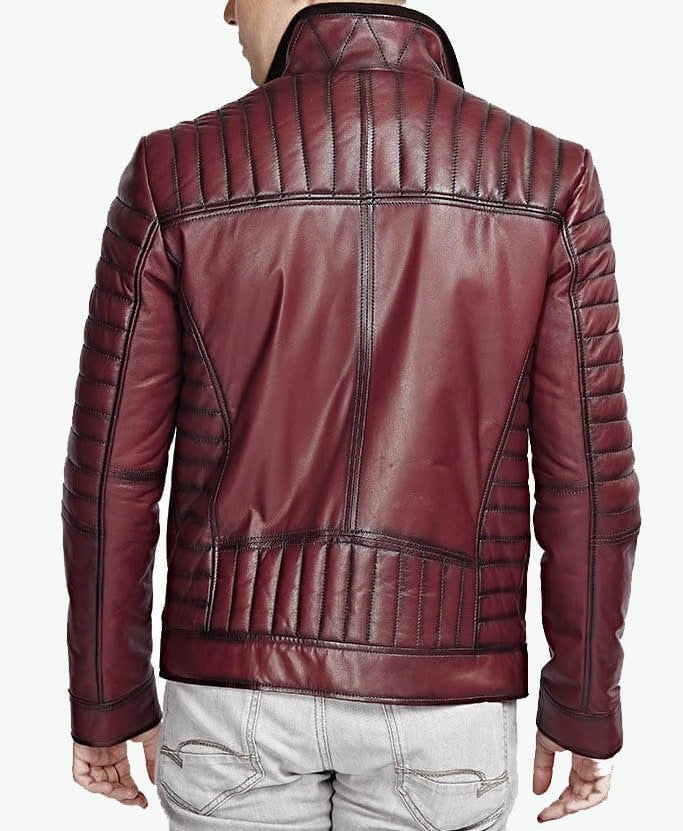 maroon quilted leather jacket