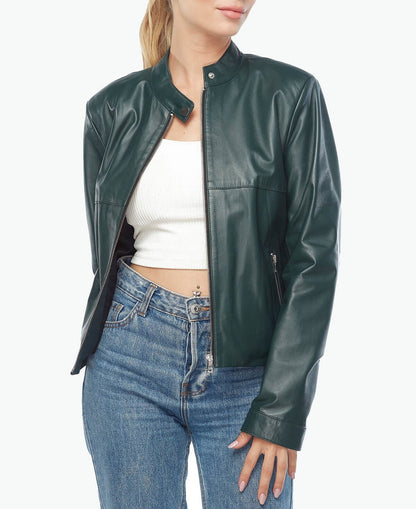 green leather motorcycle jacket