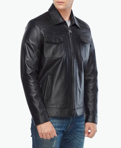 blacket leather jacket pocket on chest