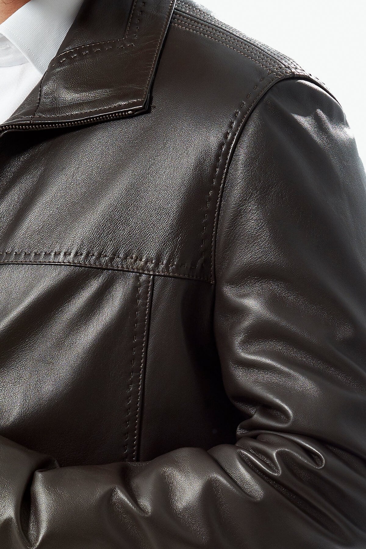 brown slim fit leather jacket