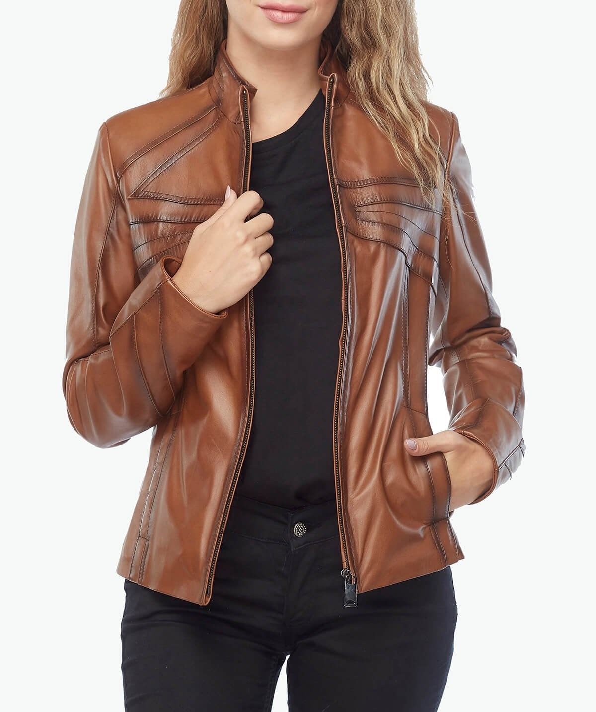 Women's Brown Slim Fit Biker Leather Jacket