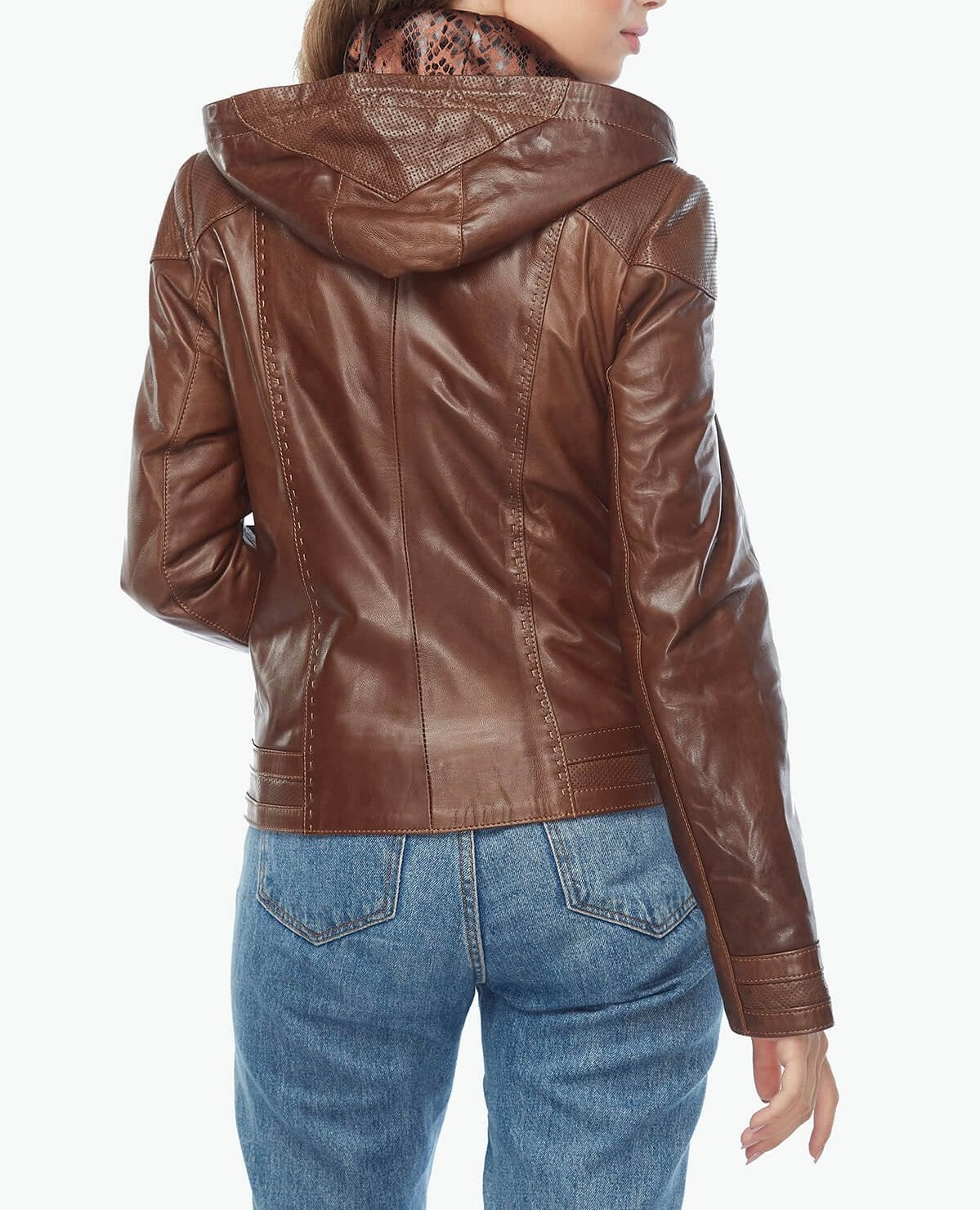 Hooded Brown Women's Leather Jacket