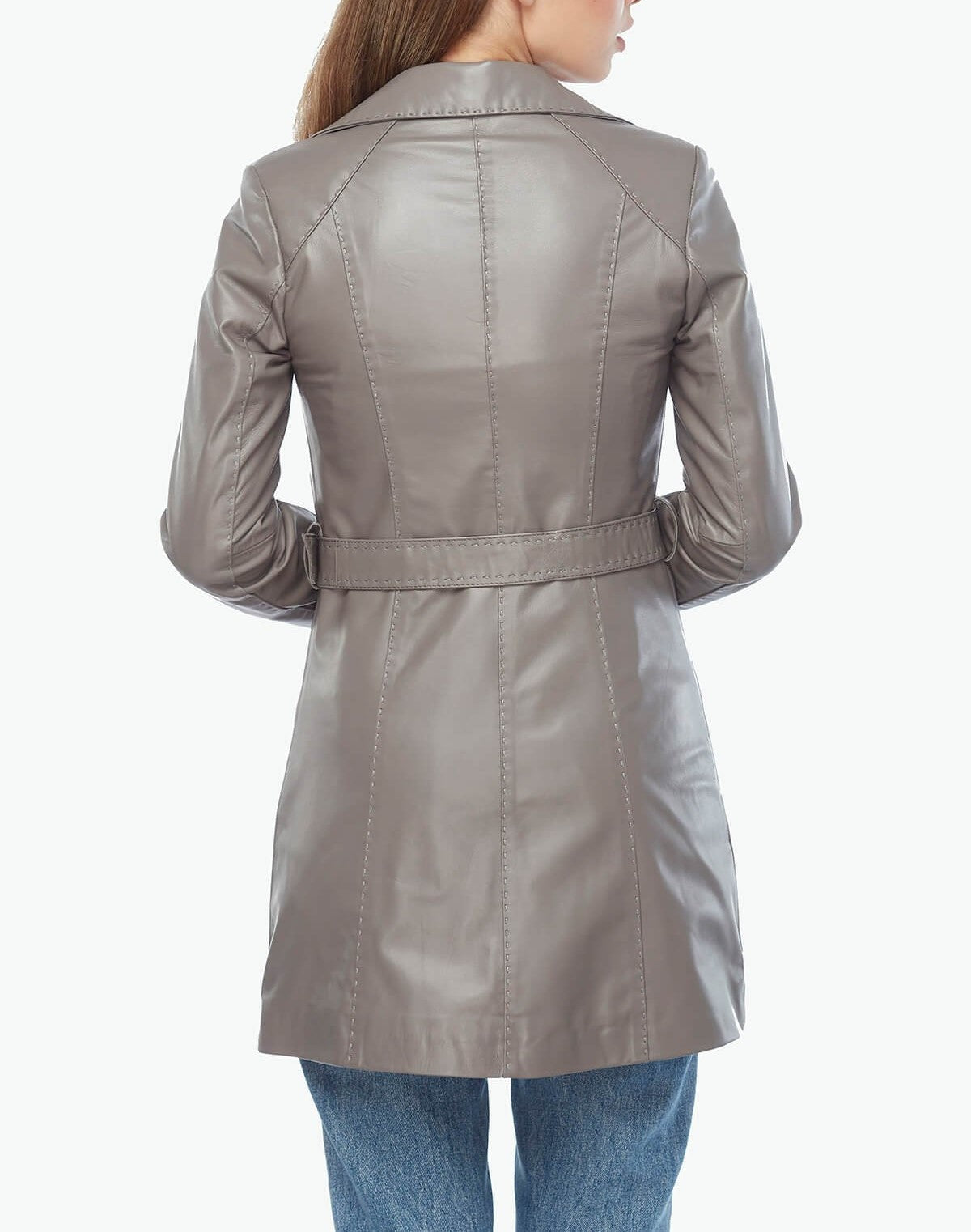 women’s Grey Belted Leather Trench Coat