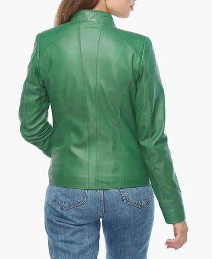 slim fir greeb leather jacket