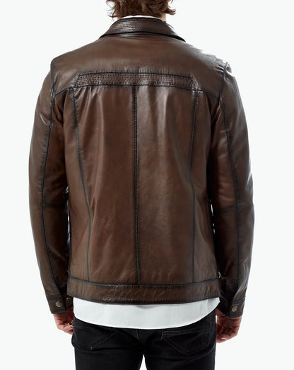 stylish slim fit brown leather jacket