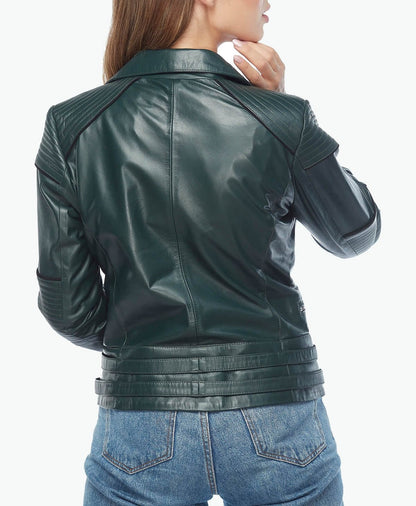 Genuine Leather Biker Green Jacket