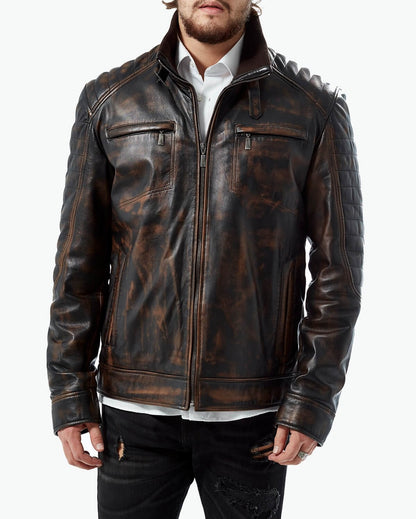 distressed quilted leather jacket