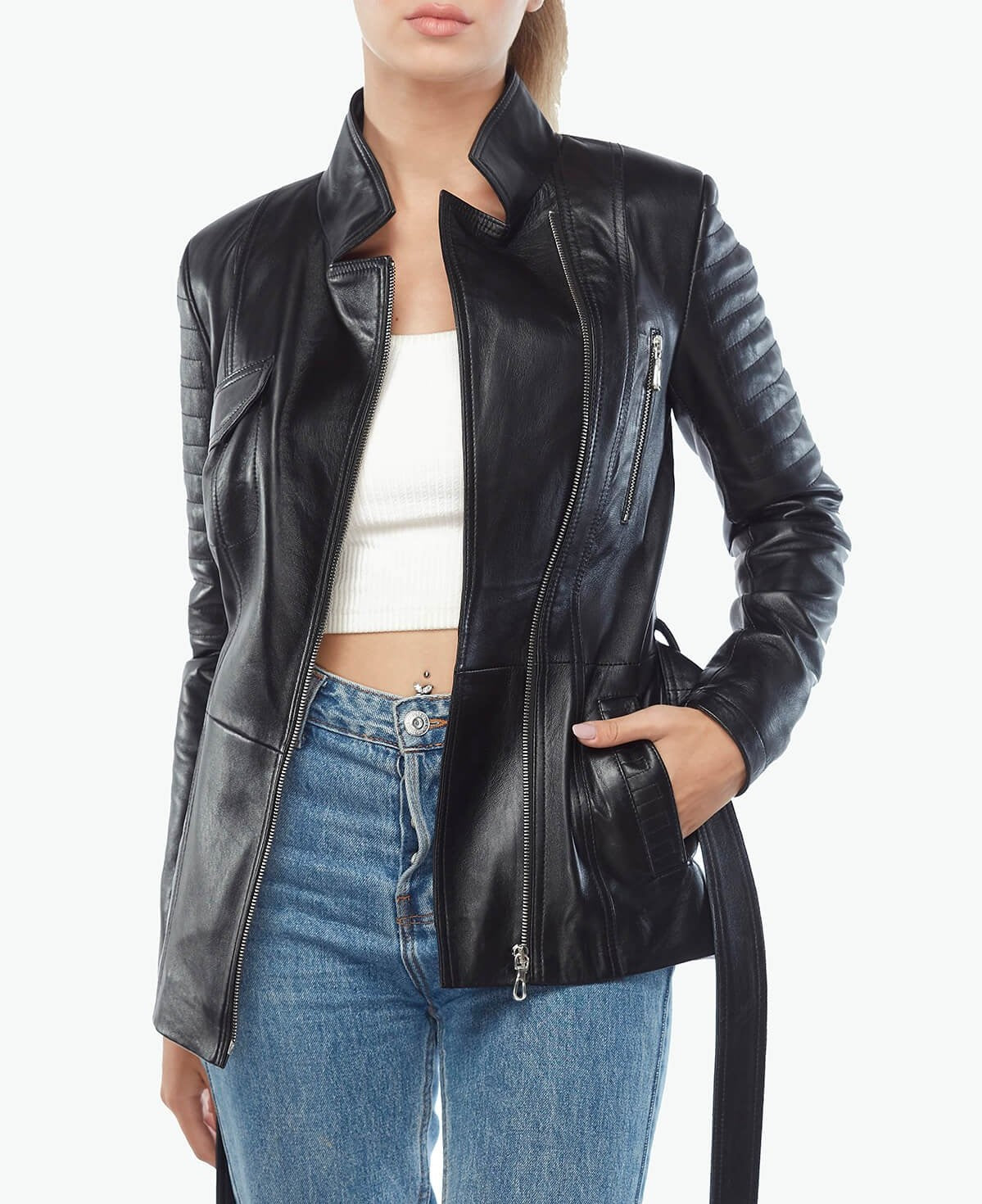 black leather jacket