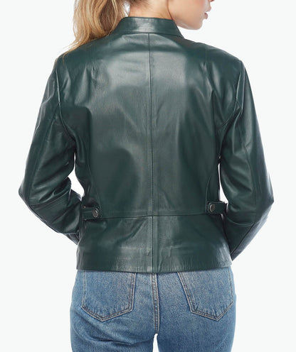 Green Genuine Leather Women's Jacket