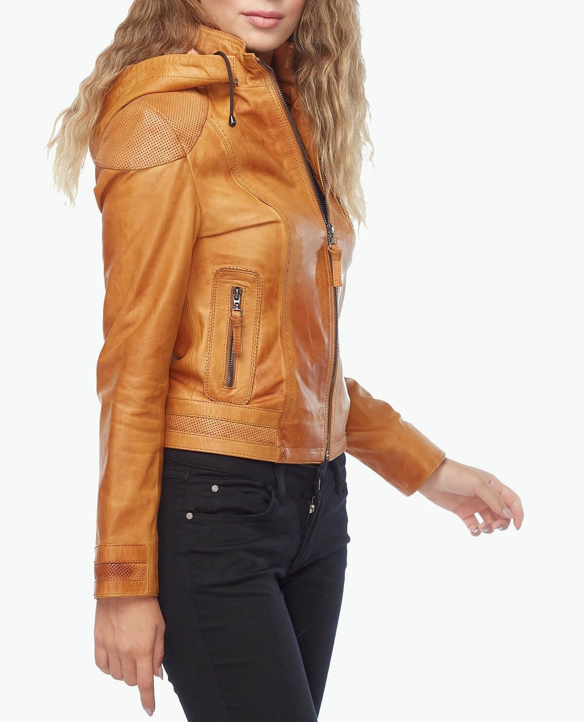 Womens Brown Genuine Leather Sports Jacket