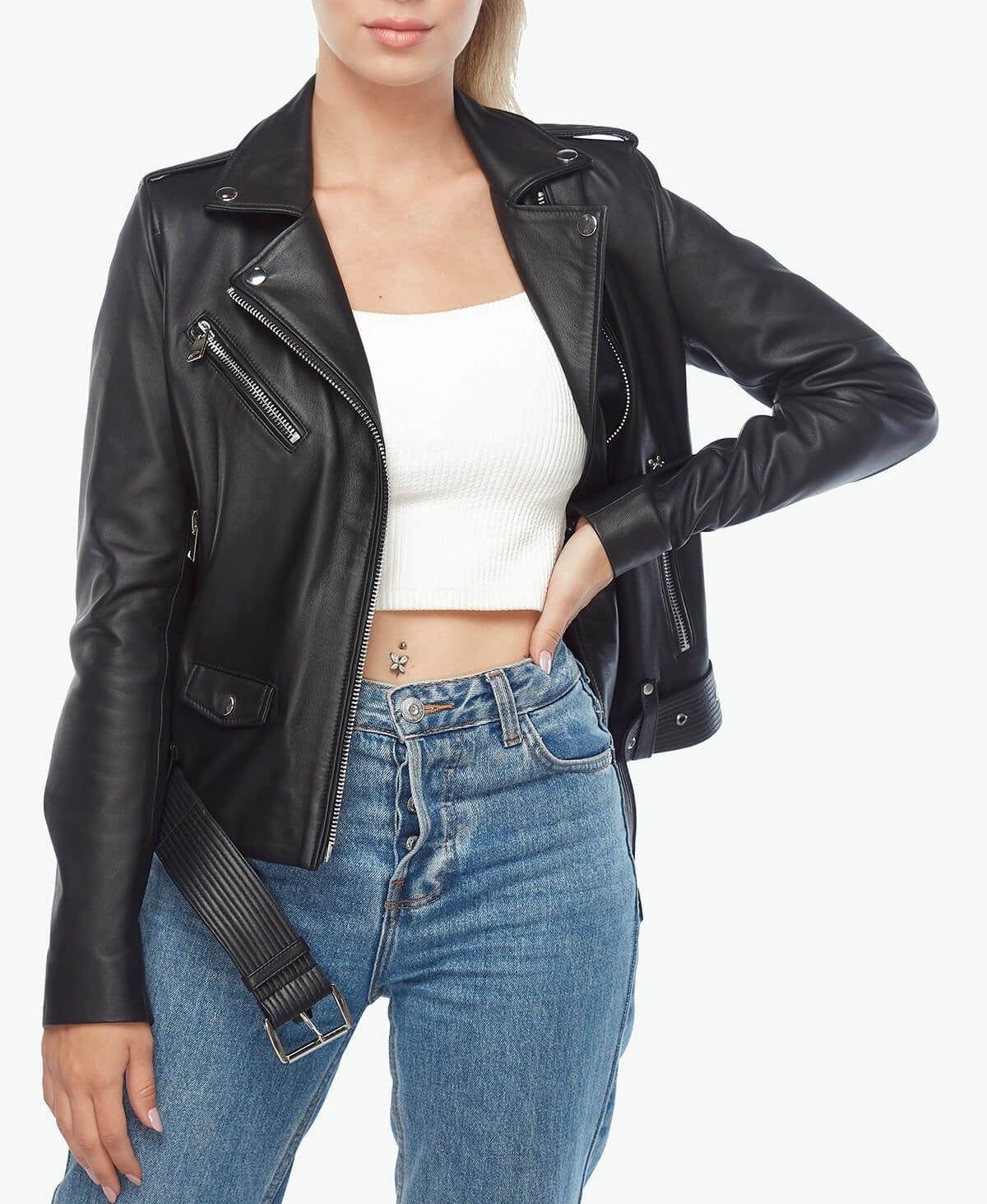 womens stylish black leather jacket