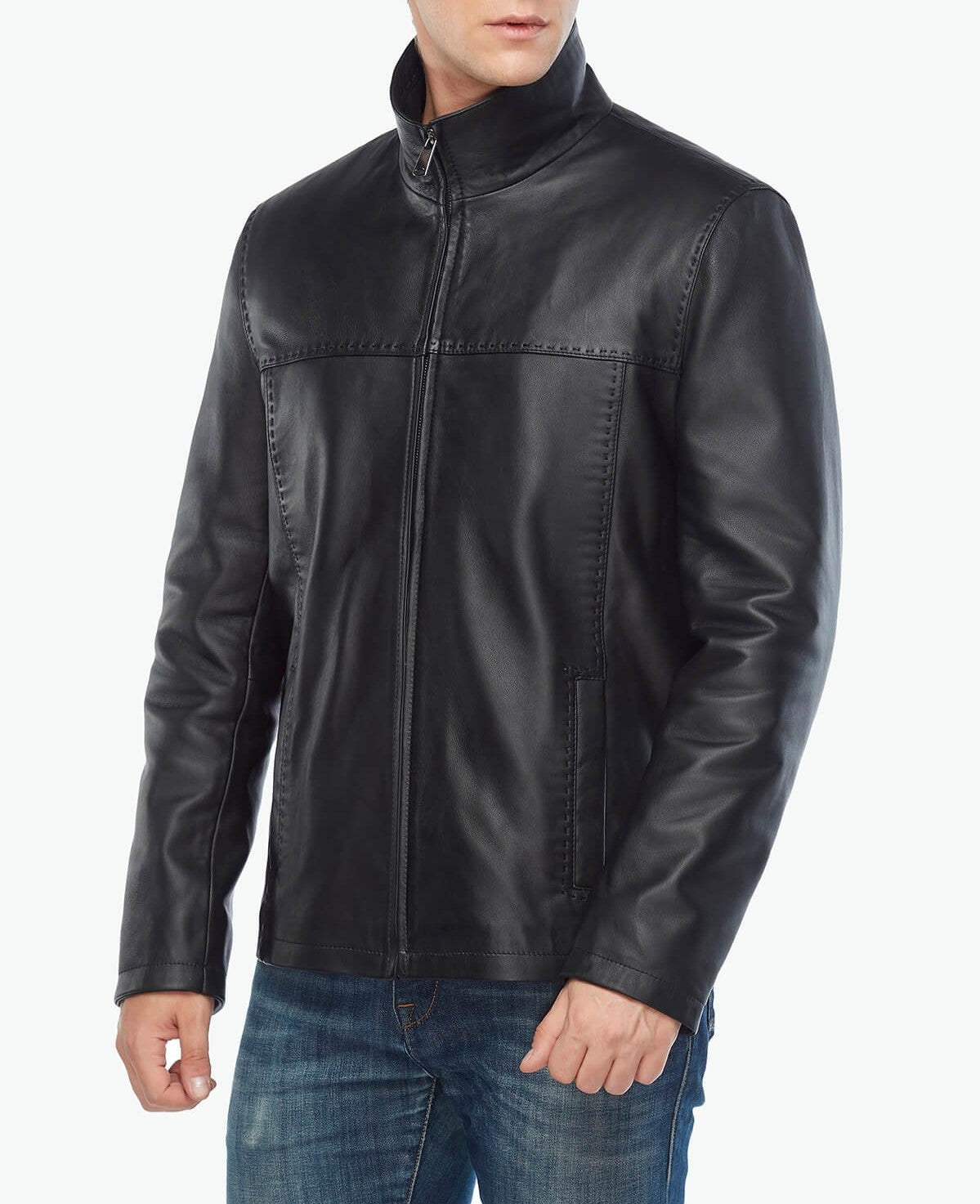 Black slim fit leather jacket