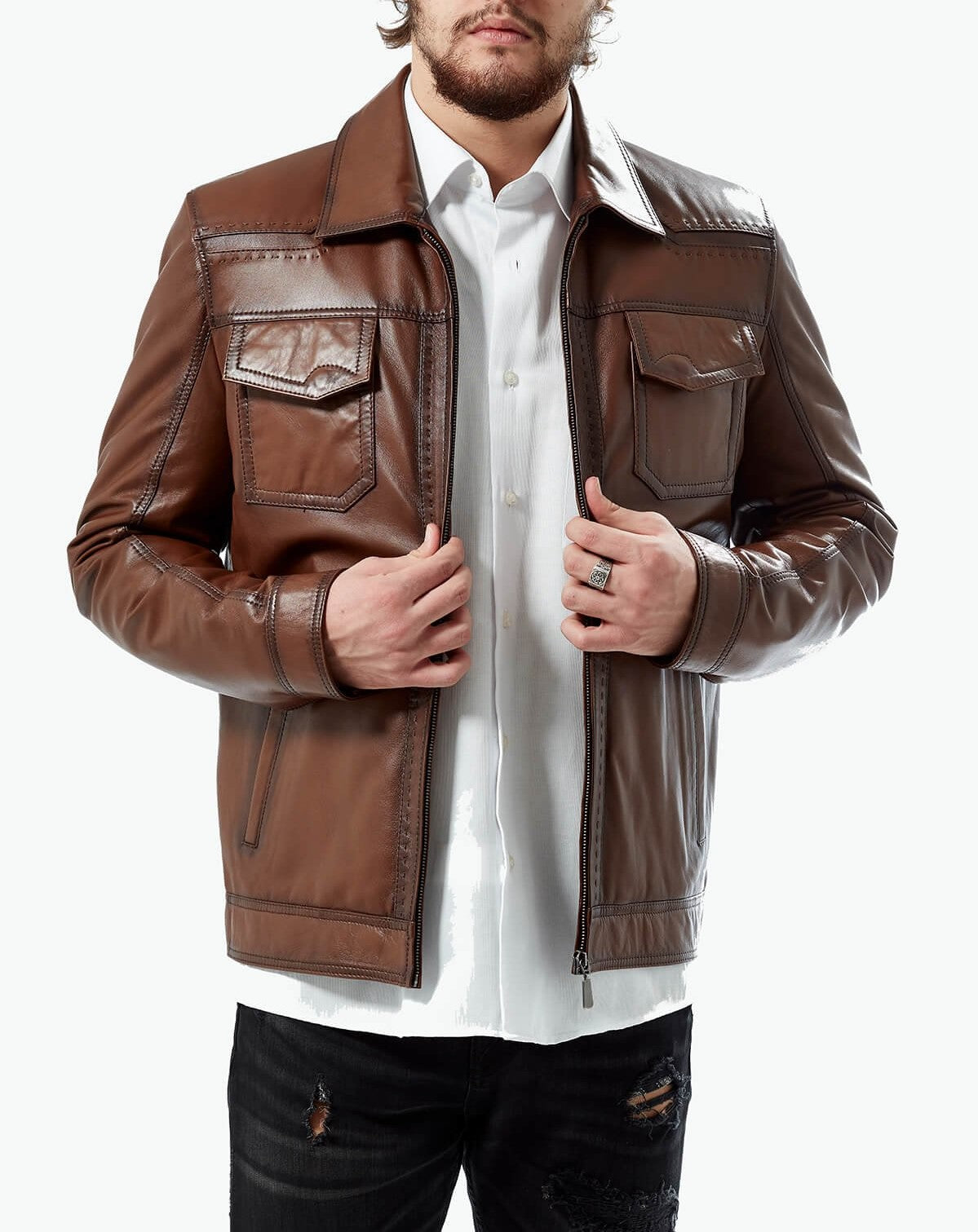 vintage brown leather motorcycle jacket