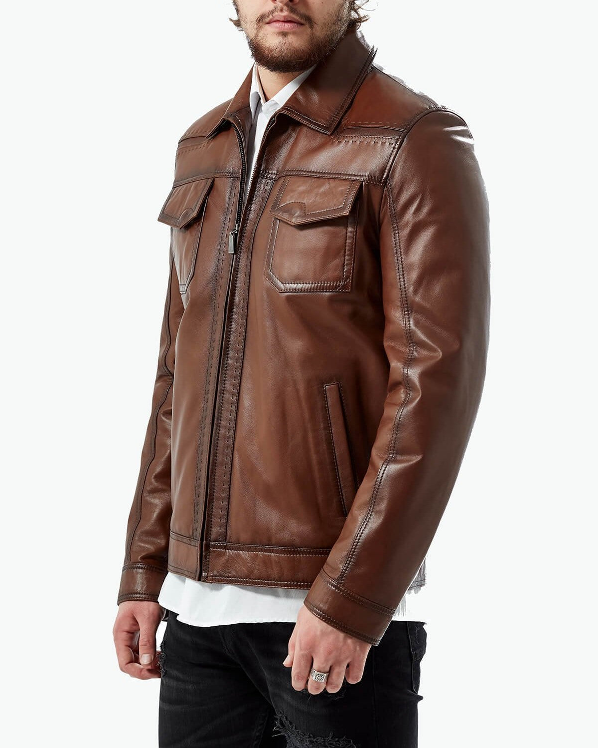 vintage brown leather jacket