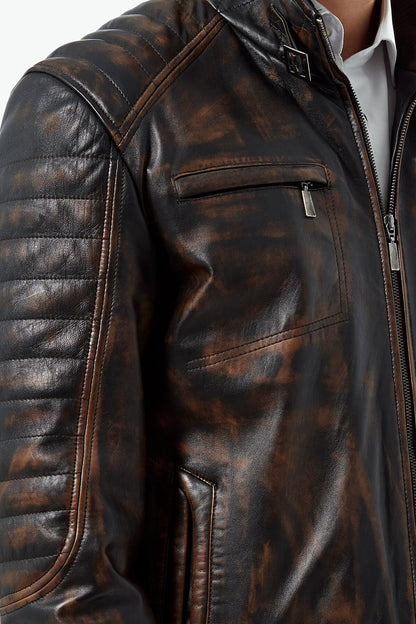 mens dark brown waxed quilted vintage leather jacket