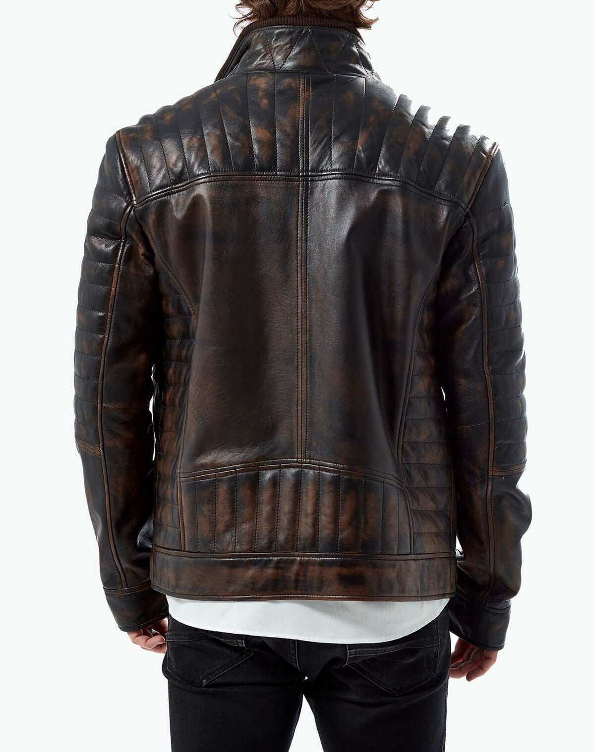 dark brown quilted leather jacket